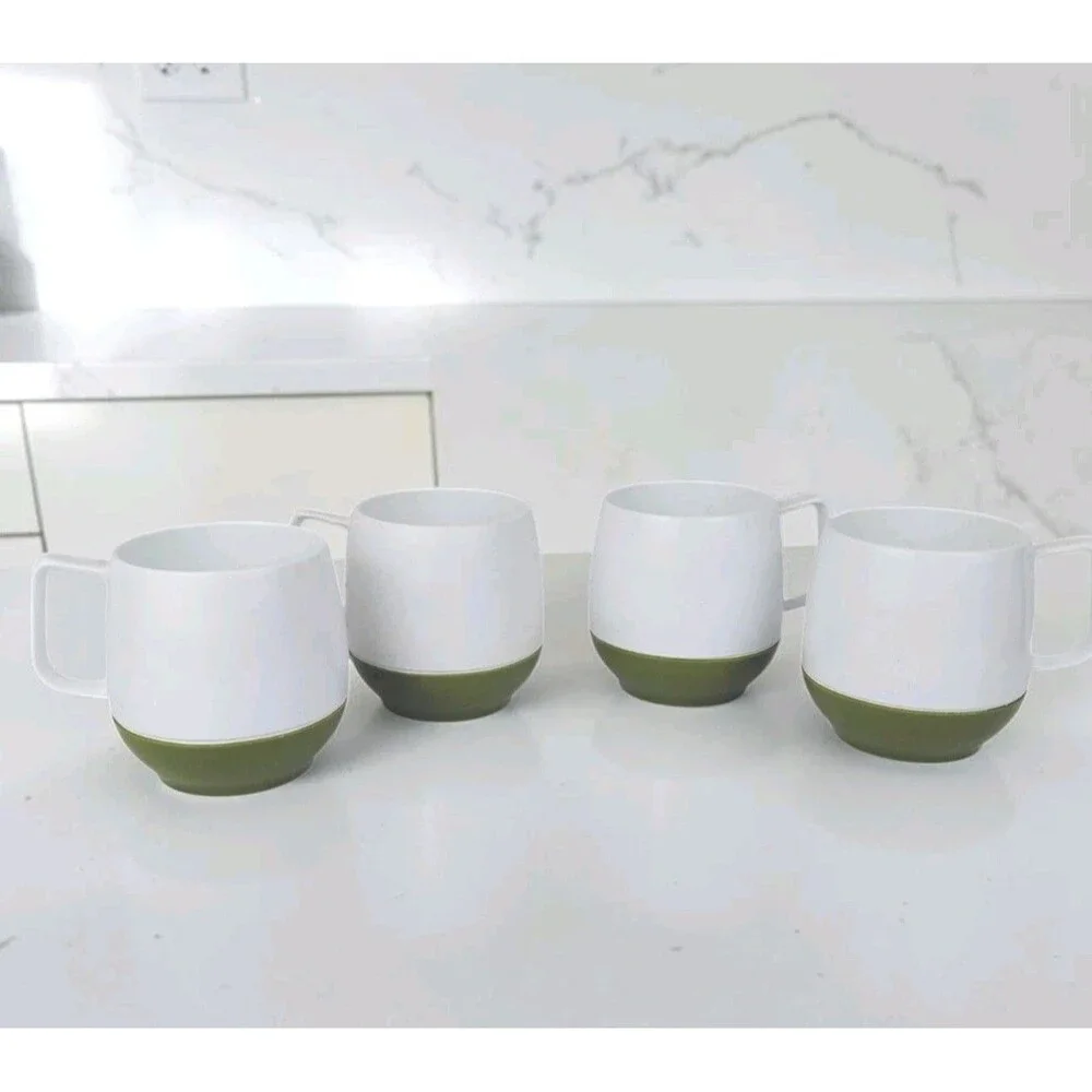 Set Of 4 Vtg Plastic Thermos Insulated Avocado Green Mugs King Seeley MCM 70's